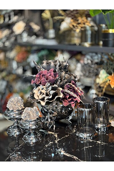 Armağan 5'li Arajmanlı Masa Dekorasyonu Seti Gümüş