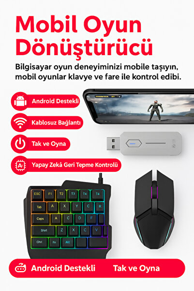 electroawm Ergonomik Tek El RGB Gaming Klavye & Mouse Seti – Şarj İstasyonlu + Mousepad Hedyeli