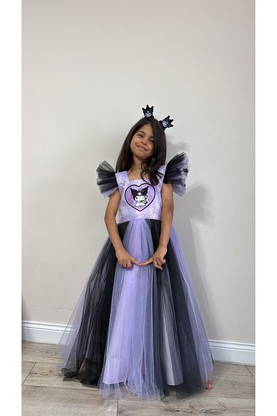 Zey Baby Kuromi Printed Dress and Crown Birthday and Party Dress