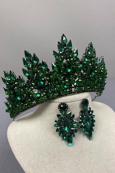 Hayalperest boncuk Lotus Bead Embroidered Bridal Henna Crown and Shuttlecock Earring Set