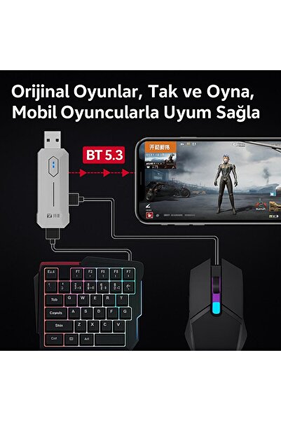 electroawm Ergonomik Tek El RGB Gaming Klavye & Mouse Seti – Şarj İstasyonlu + Mousepad Hedyeli