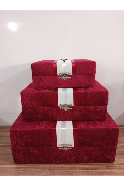 Sandık Dünyası Bavul Çanta Sandık Gelin Damat Hurç Çeyiz Sandığı 3lü 0555