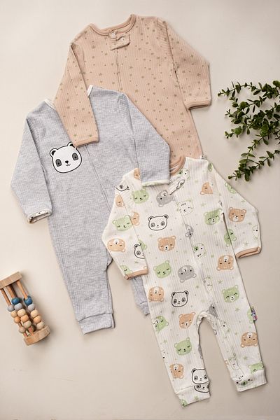 ENİA BABY Baby Girl Baby Boy 3-Piece Jumpsuit Set 100% Cotton 9-12-18 Months