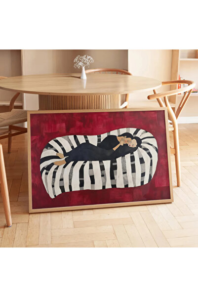 HİGUERA Ζωγραφική με κόκκινο φόντο Hot Hugging Modern Art με φυσικό ξύλινο πλ...