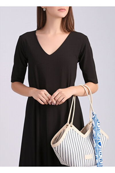 Rivina Geantă de mână și de umăr pentru femei din pânză V croială cu detaliu de eșarfă