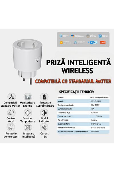 VENTLEX Smart Wireless Socket with Matter Compatibility, Energy Consumption Monitoring, Compatible w