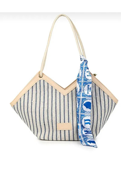 Rivina Geantă de mână și de umăr pentru femei din pânză V croială cu detaliu de eșarfă