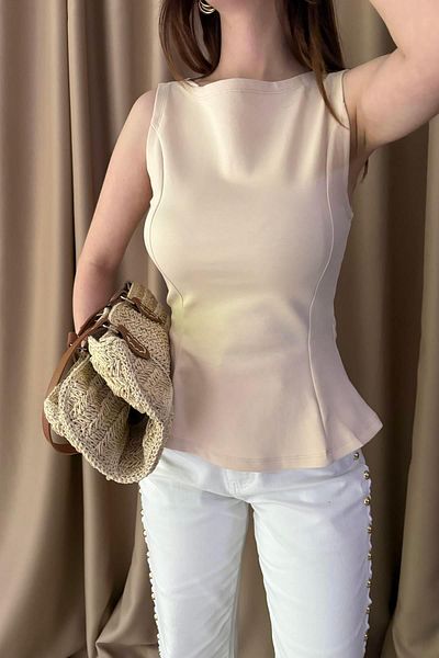 lizge giyim Boatneck Peplum Bluz