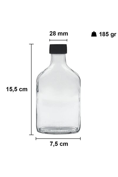 Rotanev 4 Adet Şeffaf Cold Brew Siyah Kapaklı Soğuk Kahve Yassı Cam Şişe 200 ml
