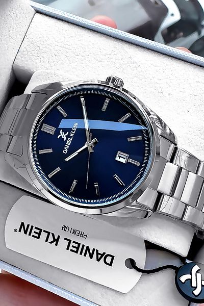 Daniel Klein Men's Premium Silver Color Waterproof Wristwatch and Bracelet Set - DKE2100C1