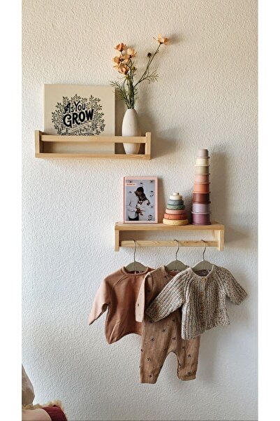 KAYINSAN AHŞAP VE TASARIM ATÖLYESİ Kayınsan 2'li Ahşap Duvar Rafı | 50 cm Mon...