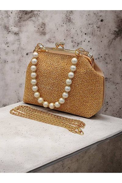 Babydoll Bag Women's Straw Look Bead Handle Hand and Shoulder Bag (20X15 cm)