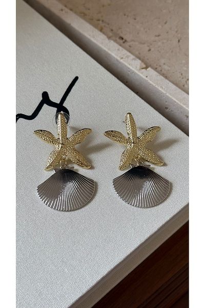 Muse Sister Alice Starfish & Seashell Mussel Double Color Earrings