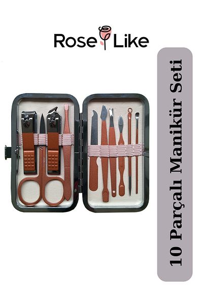 RoseLike Stainless Steel Pocket Manicure & Pedicure Set with Bag - 10 Pieces
