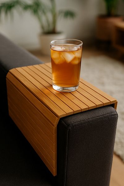SYN AKSESUAR Bamboo Armrest Tray-Anti-Slip Coffee Table, Foldable, Anti-Slip Tray on Armrest Top 29X40Cm