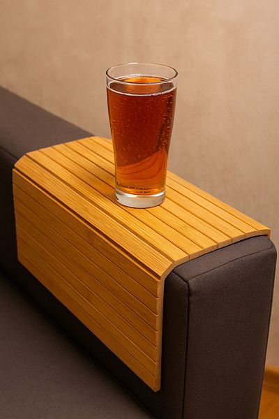 SYN AKSESUAR Bamboo Armrest Tray-Anti-Slip Coffee Table, Foldable, Anti-Slip Tray on Armrest Top 29X40Cm