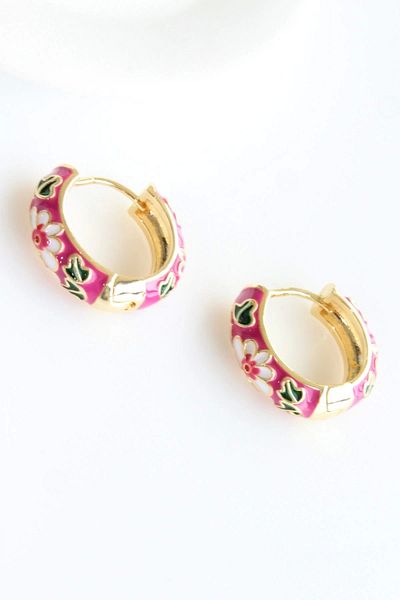 Leo'Stone Enameled Colorful Flower Motif Ring Design Does Not Tarnish or Lose Color Women's Steel Earrings