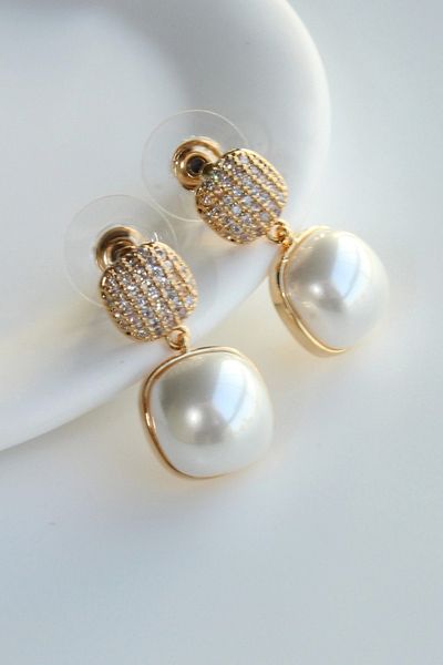 Leo'Stone New Season Square Pearl Model Zircon Stone Nail Women's Earrings