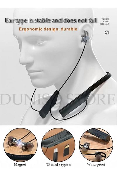 Generic Neckband Bluetooth Headphones, Retractable Earbuds, Noise Cancelling