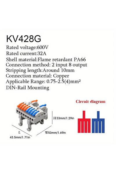 AOKIN 5pcs Kv28g 5pcs Din Rail Terminal Blocks, Diy Splicing Wire Connectors For Circuit Inline 18-12awg 2