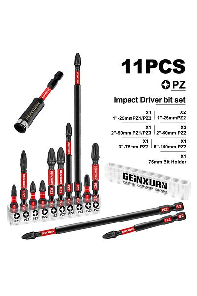 Choice 11pcs Geinxurn Pozidriv #1/#2/#3 Impact Tough Screwdriver Power Bit Set, S2 Alloy Steel Bit With Sto