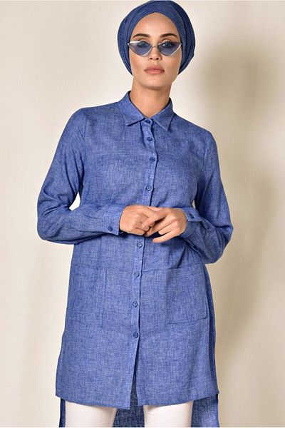 Alvina Asymetric Cut Linen Tunic with Pocket 4985
