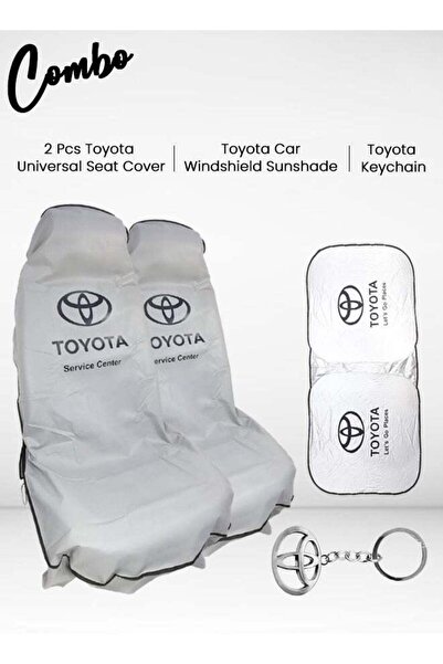 Toyota Premium Combo Set 2-Piece Seat Cover, Reflective Windshield Sunshade w...