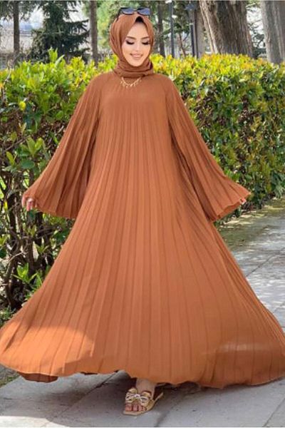 TRENDTESETTÜR Γυναικείο Tan Πλισέ Casual Φόρεμα 0963