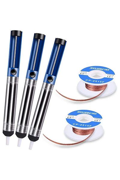 Choice Set 3 Aluminium Desoldering Suction Pump Solder Suction Wire Suction Tin Pen Removal Device Blue Vac