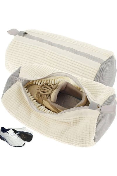 EVİMA Shoes and Special Items Washing Bag Zippered Microfiber Pasta Cloth White Color