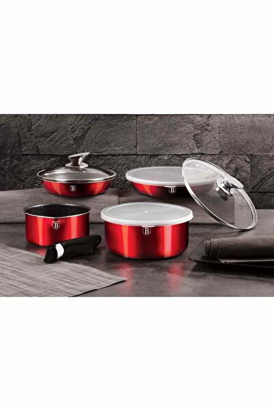Berlinger Haus 9 Pcs Cookware Set With Removable Handle Burgundy Metallic Line