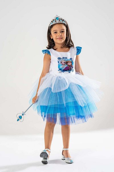YAĞMUR KOStütüM Crown & Scepter & Hair Gift Rochie și costum de petrecere pentru fetiță cu tematică prințesa Anna Elsa