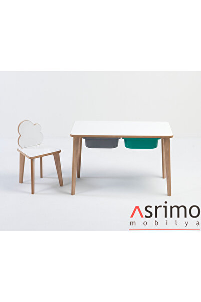 Asrimo mobilya Ahşap Çocuk Aktivite Masa Sandalye Takımı - Bulut Figürlü, Yaz...