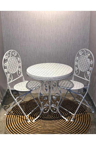 PANALI Ferforje Metal Masa Sandalye Seti Beyaz