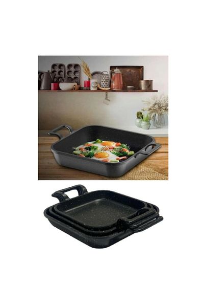 Eda Asya Square Casting Granite 3-Piece Coverless Saucepan Set 18-20-22 Cm
