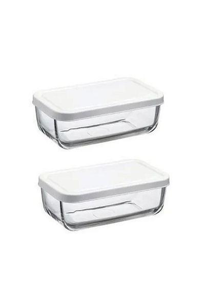 Paşabahçe 53853 White Snow Box Glass Storage Container with Lid 2 Pieces