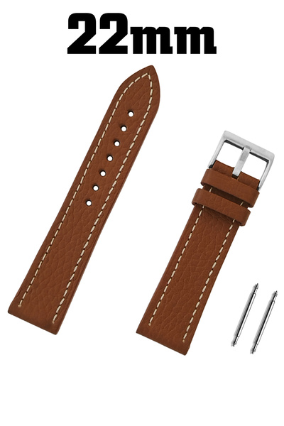 Saatse 22mm Light Brown Tan White Stitched Floater Genuine Leather Sports Watch Band Strap
