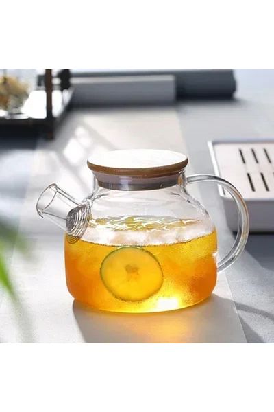 Choice A 1000ml Glass Teapot Heat Resistant 1.8/1l Transparent Borosilicate Cup Wooden Cover Glass Teapot R