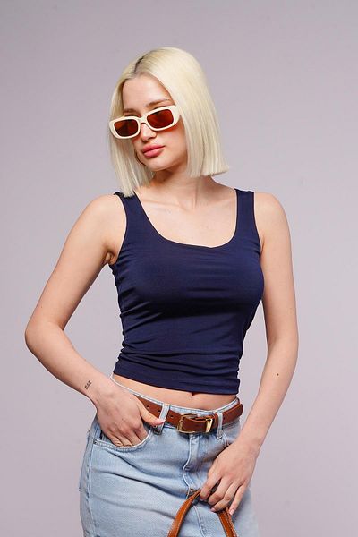Madmext Navy Blue Thick Strap Women's Blouse MG1998