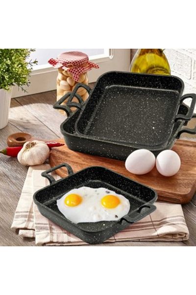 Eda Asya Square Casting Granite 3-Piece Coverless Saucepan Set 18-20-22 Cm