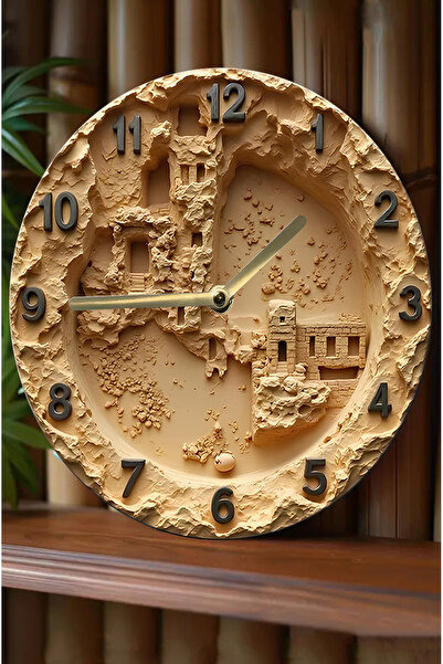 kutuTR Sessiz Yuvarlak Ahşap Duvar Saati, Kuvars Hareketli 3d Görünümlü 2d Sa...