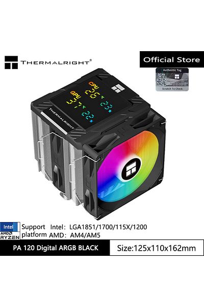 Choice مشعاع تبريد هواء رقمي حراري Pa 120 بلون ثابت، 6 درجات حرارة، رقمي Argb أسود