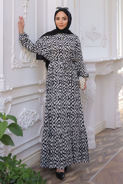 İmajButik Φούστα με γκρι σχέδιο Πλισέ φόρεμα Viscon