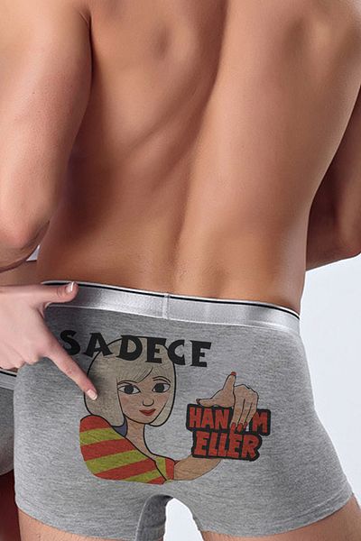 modacix Hanımeller Gray Boxer - Funny Boxer - Fun Printed Men's Boxer for Men's Spouse Gift