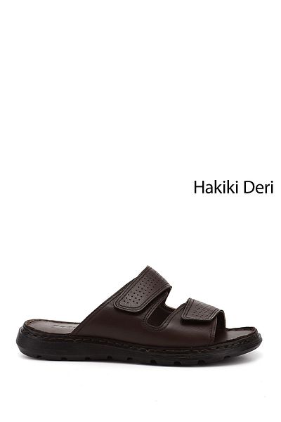 GÖNDERİ(R) Ανδρικές παντόφλες Comfort από γνήσιο δέρμα σε καφέ διπλό Velcro