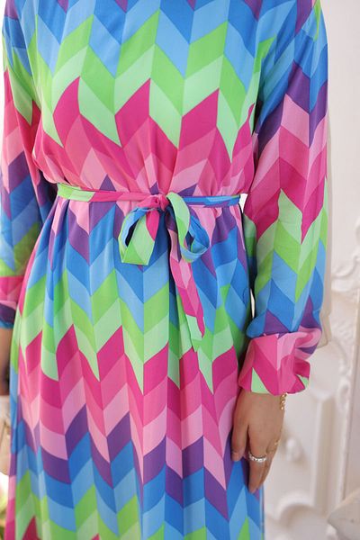 İmajButik Πράσινη μπλε φούστα με σχέδιο Layered Viscon φόρεμα