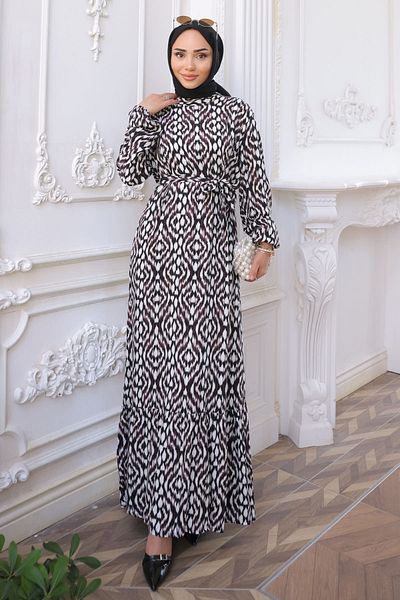 İmajButik Φούστα με καφέ σχέδιο με στρώσεις Viscon φόρεμα
