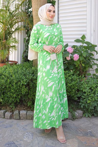 İmajButik Φούστα με πράσινο σχέδιο Layered Viscon φόρεμα