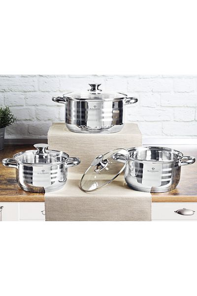 Blaumann Cookware Set Stainless Steel Pot Set Induction Oven Safe 3 Pcs | 1,9-3,6-6,1 Liters