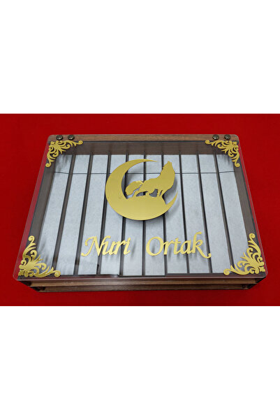 aswood Kişiye Özel İsim Yazılabilir 3 Katlı Ahşap Takı Bileklik ve Tesbih Koleksiyon Kutusu Dolabı Hediyeli